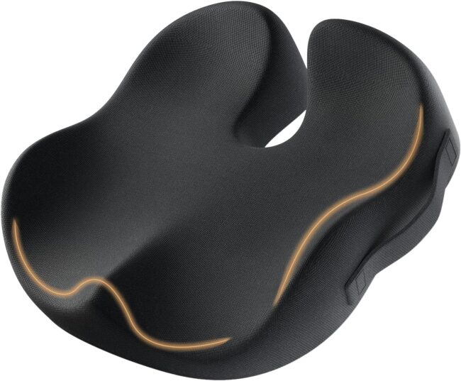Seat Cushion for Tailbone Pain Relief, Office Chair Cushion, Coccyx Cushion, Ergonomic Memory Foam Seat Cushion for Home, Car, Pressure Relief Pad for Hip, Coccyx, All Day Comfort - Black