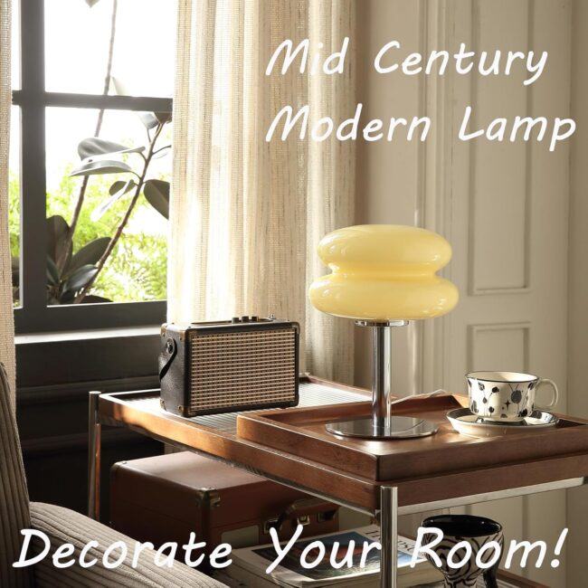 Mushroom Lamp for Bedroom,Mid Century Modern Lamp for Nightstand, Dimmable Retro Egg Tart Bedside Small Lamps,Unique Home Mushroom Decor Aesthetic Cute Table Lamps for Living Room(Cream) - Image 2