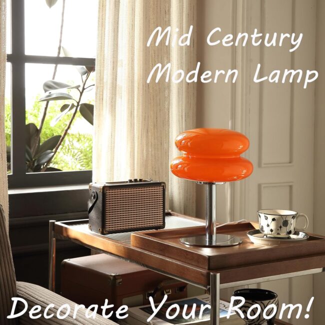 Mushroom Lamp for Bedroom,Mid Century Modern Lamp for Nightstand, Dimmable Retro Egg Tart Bedside Small Lamps,Unique Home Mushroom Decor Aesthetic Cute Table Lamps for Living Room (Orange) - Image 2