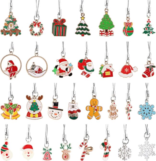 30 Pcs Mini Christmas Ornament, Small Resin Metal Haning Christmas Ornaments with String for Christmas Tree Decoration