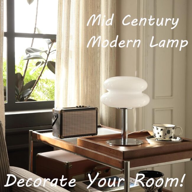 Mushroom Lamp for Bedroom,Mid Century Modern Lamp for Nightstand, Dimmable Retro Egg Tart Bedside Small Lamps,Unique Home Mushroom Decor Aesthetic Cute Table Lamps for Living Room(White) - Image 2