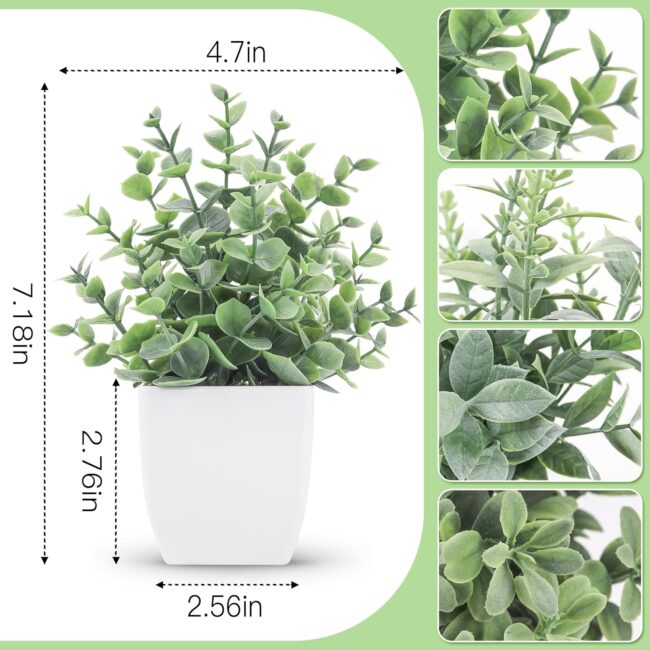 4 Pack Fake Plants Mini Artificial Greenery Potted Plants for Home Decor Indoor Office Table Room Farmhouse Bathroom Decor - Image 2