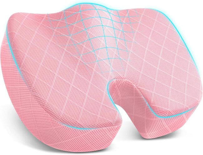 Office/Car Seat Cushion, Non-Slip Sciatica & Back Coccyx Tailbone Pain Relief Chair Pad, Memory Foam Butt Pillow for Computer Desk, Wheelchair, Driving (Pink)