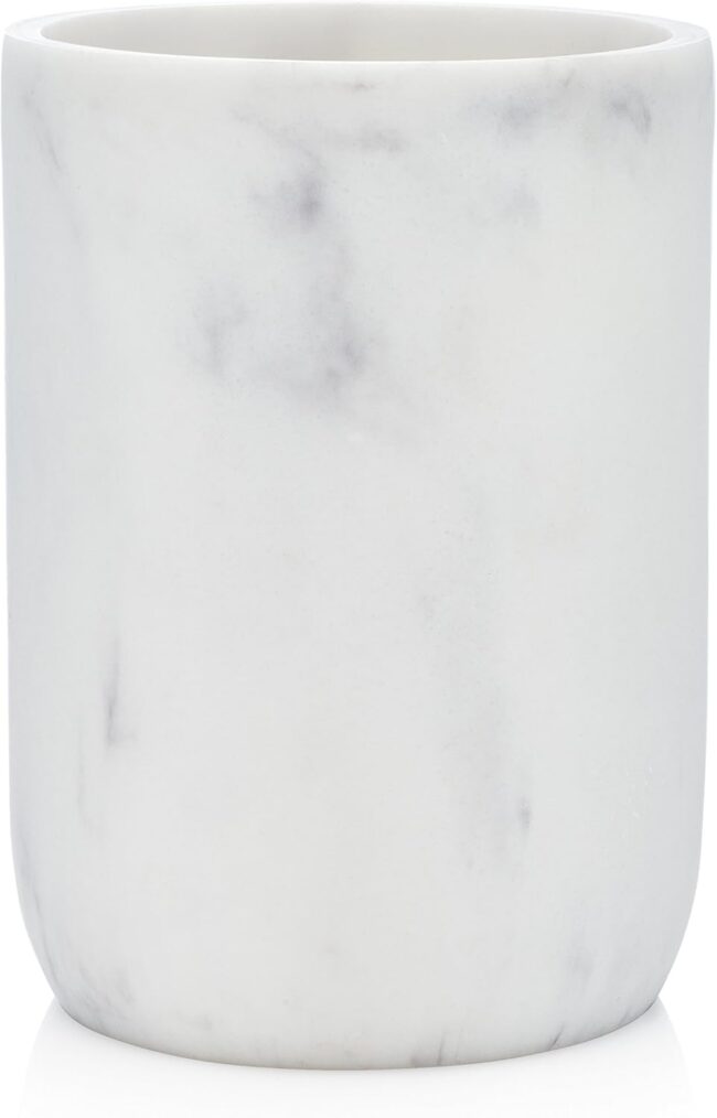 Collection White Bathroom Tumbler Cup for Vanity Countertops, Also Great As Pencil Pen Holder and Makeup Brush Holder