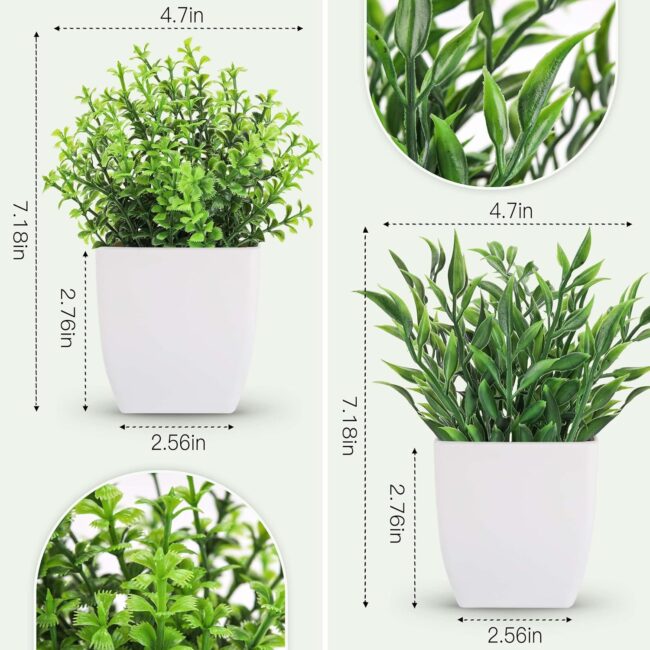 2 Pack Fake Plants Mini Artificial Greenery Potted Plants for Home Decor Indoor Office Table Room Farmhouse - Image 2