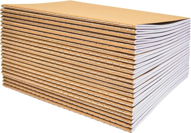 Kraft Notebooks 24 Pack, Blank Unlined, 8.3 in x 5.5 in, A5 Size, 60 White Pages, 80 GSM, Soft Cover Notebooks, Stitched Spines, Art Drawing Sketchbook