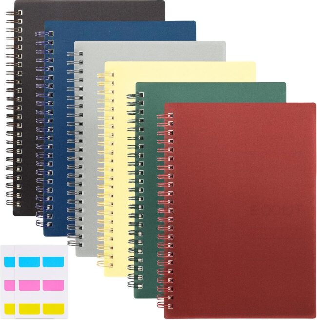 6Pcs Spiral Notebooks for Work, 8.3 x 5.9in A5 Lined Bulk, 160 Pages 80 Sheets Notebook Journals for School, Office, Notes(Plastic Cover)