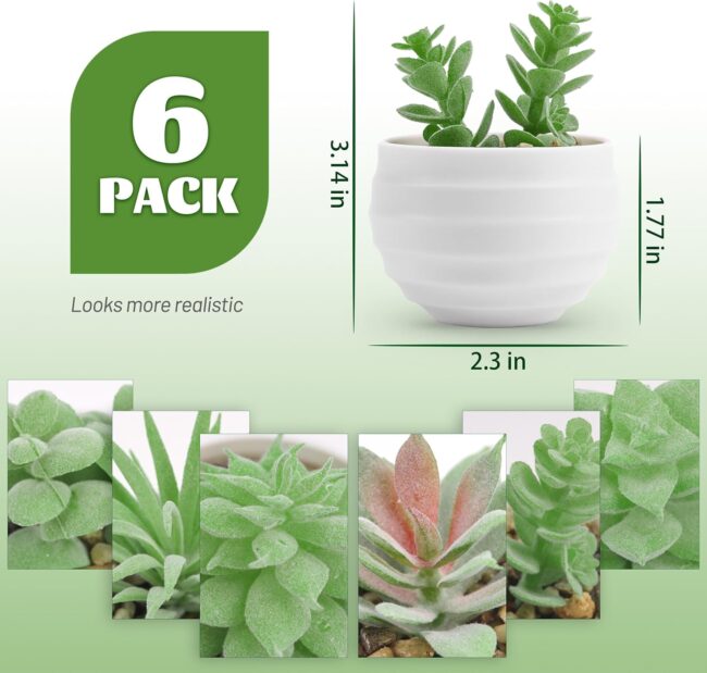 Set of 6 Succulents Plants Artificial in Pots Small Fake Plants for Bedroom Aesthetic Living Room Office Shelf Bathroom Decor - Image 2