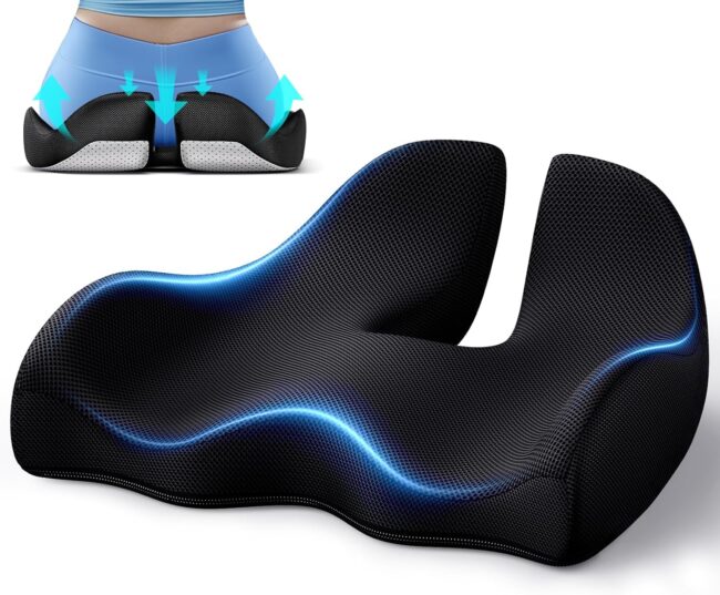 Medium Large Memory Seat Cushion for Office Chair Ergonomic Cushions Pad Pillow for Pressure Relief Sciatica & Pain Relief Memory Foam for Long Sitting for Gaming Chair and Car Seat Black