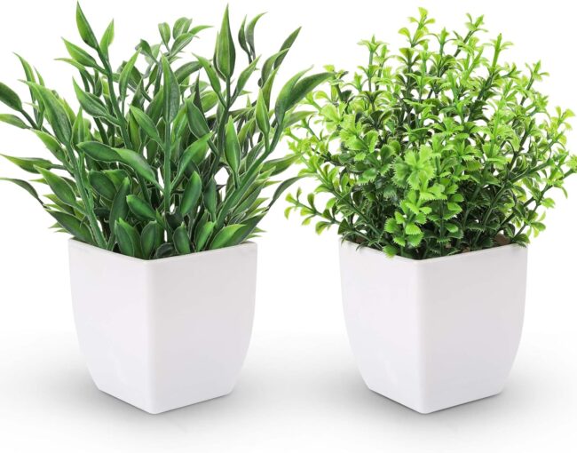 2 Pack Fake Plants Mini Artificial Greenery Potted Plants for Home Decor Indoor Office Table Room Farmhouse