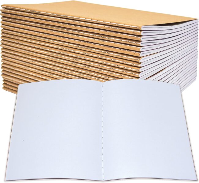 Kraft Notebooks 24 Pack, Blank Unlined, 8.3 in x 5.5 in, A5 Size, 60 White Pages, 80 GSM, Soft Cover Notebooks, Stitched Spines, Art Drawing Sketchbook - Image 2
