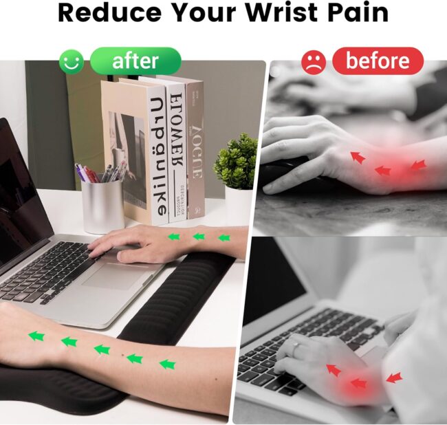 Ergonomic Mouse Pad and Keyboard Wrist Rest Set, Super Soft Memory Foam Desk Wrist Support for Computer Keyboard, Non-Slip Arm Palm Rests Cushion for Typing Gaming Office Laptop Mac (Black) - Image 2