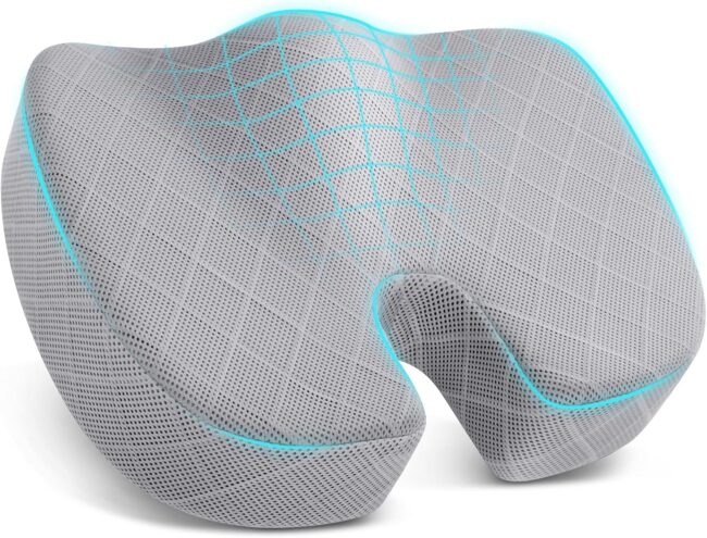 Office/Car Seat Cushion, Non-Slip Sciatica & Back Coccyx Tailbone Pain Relief Chair Pad, Memory Foam Butt Pillow for Computer Desk, Wheelchair, Driving (Light Grey)