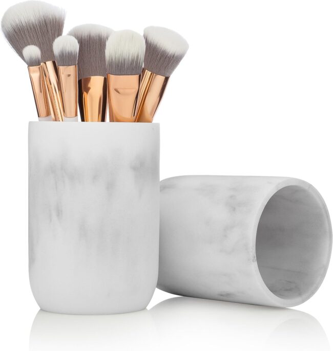 Collection White Bathroom Tumbler Cup for Vanity Countertops, Also Great As Pencil Pen Holder and Makeup Brush Holder - Image 2